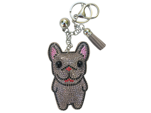 Gray Frenchie Dog Keychain