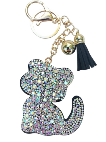 Pink Aura Crystal Kitty Keychain